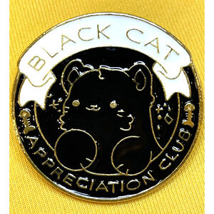 Black Cat Appreciation Club Enamel Cat Pin Brooch Round Gold Tone Backing